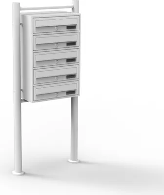 Immagine prodotto di Sistema di cassette per le lettere Wiltec 5 bianco 270 x 513 x 1500 mm, cassetta per le lettere autoportante con 5 scomparti, chiave e targhetta, cassetta per le lettere con supporto