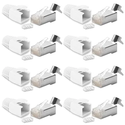 Produktbild von 8x CAT7 CAT6 CAT6A Netzwerkstecker RJ45 Stecker vergoldete Kontakte Knickschutz