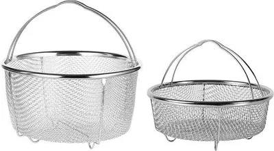 Immagine prodotto di Set di 2 accessori in acciaio inossidabile per cottura a vapore e scolatura: uno da 20,5 x 19,6 cm e uno da 18 x 14,9 cm. Adatti per la cottura a vapore e lo scolaggio, lavabili in lavastoviglie e adatti all'uso in forno