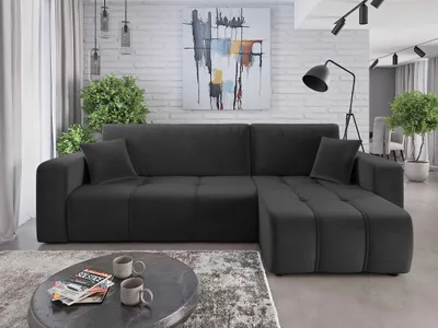 Produktbild von Ecksofa mit Schlaffunktion Sofa DAGNY in Stoff Kronos Dunkelgrau Ottomane Rechts
