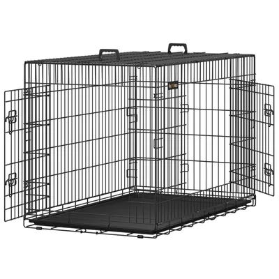 Obrázek produktu pro FEANDREA Klec pro psa, 2 dvěře, kovová, černá 122x74x80 cm