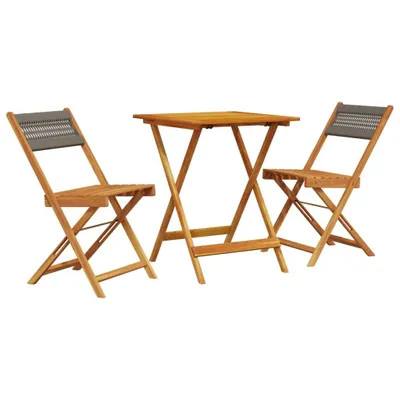 Immagine prodotto di vidaXL Set bistrot 3 pezzi in polipropilene grigio e legno massiccio