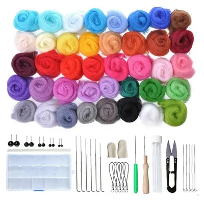 Produktbild von 40 Farben Filzwolle Set mit Filzwolle Werkzeug, Nadelfilz Set Filzwolle Märchenwolle Nadelfilz Wolle Set, Felting Wool Roving Filzwolle, für Nassfilzen und Trockenfilzen DIY Handwerk