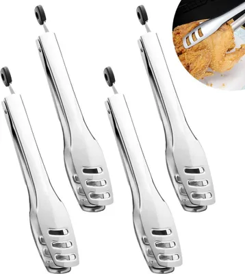 Produktbild von 4pcs Lebensmittelzangen, 27 cm lange Grillzangen aus 304 Edelstahl, ideal für Buffets, Hochzeiten, Partys, Salate, Kuchen, Brot, Grillen und mehr