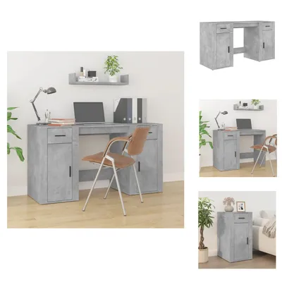 Immagine prodotto di vidaXL Scrivania con vano portaoggetti in legno grigio cemento - Scrivanie