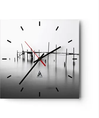Produktbild von Wanduhr - Quadrat - Glasuhr - Meer Brücke Wasser - 30x30cm - Schleichendes Uhrwerk - Lautlos - zum Aufhängen bereit - Dekoration Modern - Wanddekoration aus Glas - C3AC30x30-3727