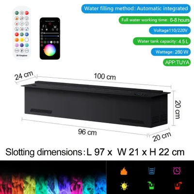 Image de Poêle électrique - Cheminée d'ambiance - Cheminée ouverte - Radiateur électrique - Poêle autoportante - 100 cm - Flammes LED 3D