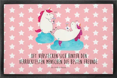Produktbild von Mr. & Mrs. Panda Fußabstreifer Einhorn Sekt 50 x 75 cm - Rot Pastell - Geschenk, Schmutzmatte, Unicorn, Mädelsabend, Bodenvorleger, Korken, Fußabtreter, fußmatte, Beste