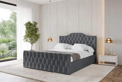 Produktbild von ALTDECOR Polsterbett mit Bettkasten - FALIO-Z - 200x200 Dunkelgrau - Bett mit Matratze H3/H4, Kopfteil und Fußteil, Boxbett, Doppelbett mit Stauraum