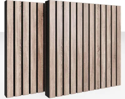 Produktbild von 6er-Set – Lamellen-Akustikpaneel | 50x50x5cm | Schallabsorption – Diffusion – Reflexion – Schalldämmung | [SLATO | Sonoma]