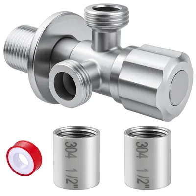 Produktbild von Eckventil 1/2 Zoll - Edelstahl - Doppel-Eckventil - Regelventil - Gehäuse aus Edelstahl 304 - Für Wandgewinde - Wasserhahn