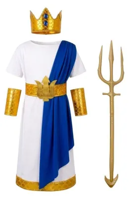 Produktbild von Lito Angels Poseidon Kostüm für Jungen mit Toga und Dreizack, 10-11 Jahre – Blau