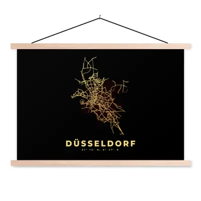 Produktbild von MuchoWow® Textilposter Gold - Düsseldorf - Karte - Stadtplan - Wegbeschreibung 120x80 cm mit holzfarbenen Rahmen - Aufhängeset