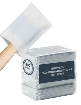 Produktbild von KediLife Einmal Waschlappen mit Seife - 200x Waschhandschuhe Einweg für Erwachsene & Senioren