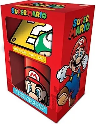 Produktbild von Geschenkset Mario - Tasse, Untersetzer & Schlüsselanhänger im Super Mario Design
