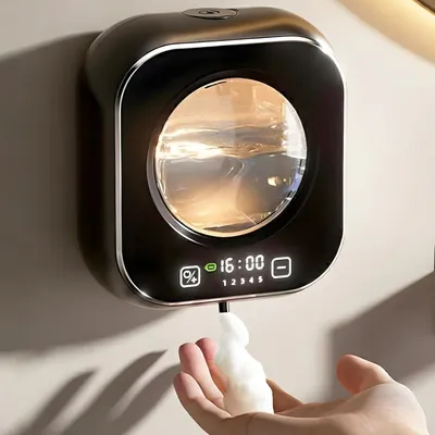 Produktbild von Automatischer Seifenspender, 320 ml elektrischer Spülmittelspender mit 5 einstellbaren Dosierungen, wiederaufladbar, Wandseifenspender für Bad, Küche, Hotel (schwarz)