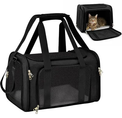 Obrázok produktu pre Prepravná klietka pre mačky, skladacia, rozmer 45 x 30 x 30 cm, čierna, priedušná, robustná