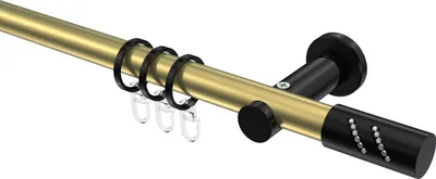 Produktbild von Interdeco Gardinenstange / Vorhangstange Messing-Optik / Schwarz, Typ Platon Zoena (Glitzerzylinder), 20 mm Ø 1-läufig, 600 cm