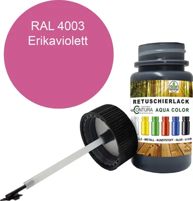 Produktbild von Reparaturlack Lackstift RAL Lack Pinselflasche 50ml. Farbe Holz Metall Möbel Auto Bad Retuschierlack - RAL 4003 Erikaviolett