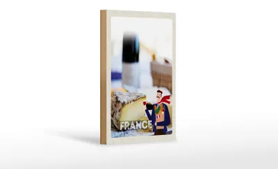 Produktbild von Holzschild Reise 12x18 cm Frankreich Schimmelkäse Croissant