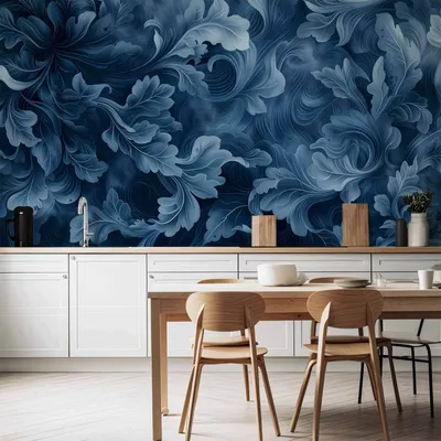 Produktbild von Vlies Fototapete - Abstract Ornaments: Dark Blue Victorian Leaves 350x245 cm Muster f-H-10010-a-a