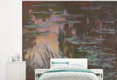 Produktbild von MuchoWow® Fototapete für Wohnzimmer oder Schlafzimmer Wandtapete Vinyl Motivtapete Seerosen bei Sonnenuntergang - Gemälde von Claude Monet - 300x240 cm - Fototapeten