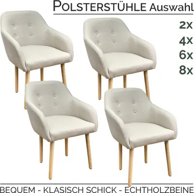 Produktbild von Kingpower Esszimmerstuhl, gepolsterter Armlehnstuhl, skandinavisches Design, ergonomisch geformt, dick gepolstert, Stoff & Echtholz, Beige, 2er Set