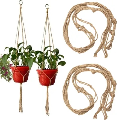 Produktbild von Makramee Blumenampel,2 Stück Makramee Blumenampel Baumwollseil Hängeampel Blumentopf Pflanzen Halter Aufhänger für Innen Außen Decken