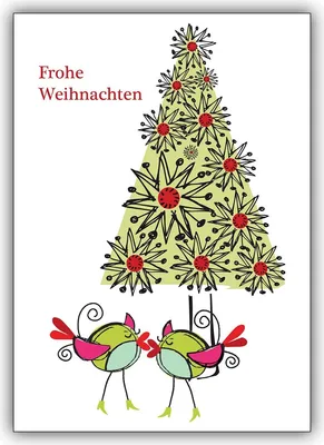 Produktbild von Süße Weihnachtskarte mit verliebten Vögeln und Weihnachtsbaum
