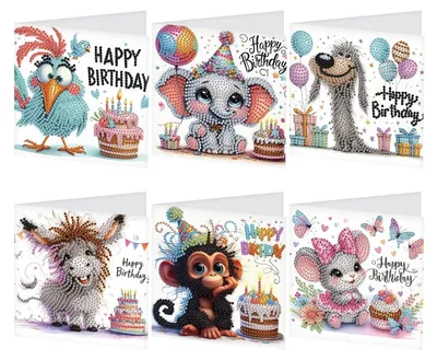 Image de Solidchoice - Ensemble de cartes de vœux pour anniversaire avec des motifs d'animaux, technique de peinture diamant - 30 x 15 cm