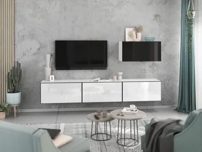Produktbild von Wohnwand VARIANTO 4 Schrank Set 4 tlg., 228 cm, weiß matt / schwarz Hochglanz / weiß Hochglanz M2, Wandhängend, 4 Schränke mit Klappen und Softclose