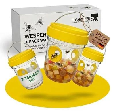 Produktbild von Wespenfalle 3er Set für draußen – Wespenabwehr Garten, Balkon & Terrasse – Insektenfalle ohne Chemie