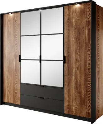 Obrázek produktu pro Kleiderschrank MILTON A Schrank 223x210x59 cm Drehtürenschrank 4 Türen 2 Schubladen Spiegel