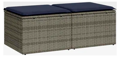 Produktbild von 2-teiliges Garten-Sofagarnitur mit Kissen Grau Poly Rattan Akazie Lounge Sofa Outdoor