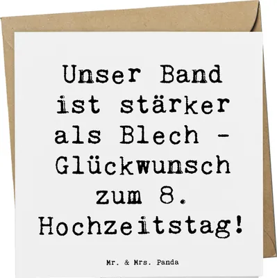 Produktbild von Mr. & Mrs. Panda Grußkarte Spruch 8. Hochzeitstag Blechhochzeit - Weiß - Geschenk, Geschenke, faltkarte, Ehejubiläum, Heiraten, Beständigkeit, anlasskarte, Klappkarte