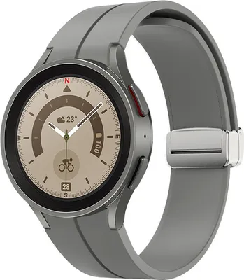 Produktbild von INF Uhrenarmband Silikon Grau für Samsung Watch 5 Pro, 20mm Bandbreite, 12cm & 9cm Länge, Magnetverschluss, Wasserabweisend, Komfortabel, Sport & Outdoor geeignet