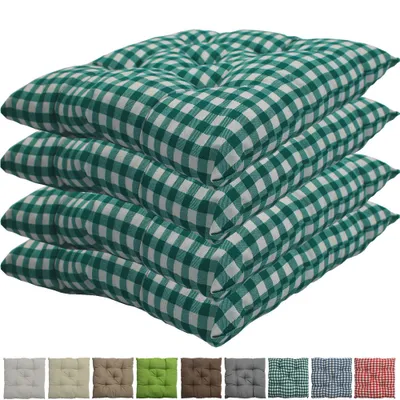 Produktbild von Stuhlkissen Genua 38x38 cm 4er Pack Sitzkissen mit Steppung, Farbe:Karo-Grün