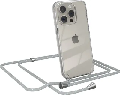 Produktbild von EAZY CASE Handykette kompatibel mit Apple iPhone 15 Pro, Handyhülle mit Umhängeband, Handykordel, Schutzhülle Clear, Band in Grau