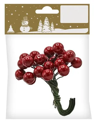 Produktbild von Deko Beeren rot Ø 10 mm an Draht, 24 Stück