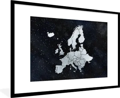 Produktbild von MuchoWow® MuchoWow® Gerahmtes Poster Karte Europa - Sternenhimmel - Aquarell 90x60 cm - Poster mit zchwarzem Bilderrahmen - Wanddekoration - Fotos
