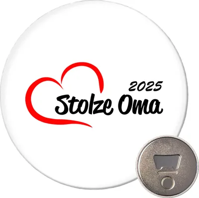 Produktbild von Huuraa Magnet Stolze Oma 2025 Herz 59mm Kühlschrankmagnet rund Flaschenöffner Geschenkidee