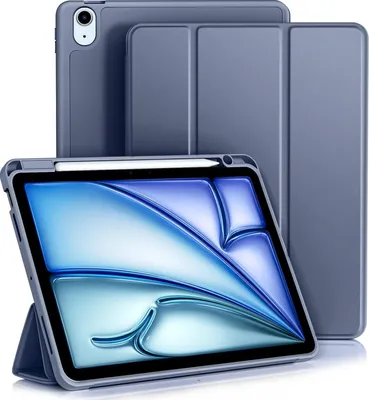 Produktbild von Hülle Kompatibel mit iPad Air 6 11 Zoll 2024/5 4 Hülle (10,9 Zoll, 2022/2020), Trifold Ständer Schutzhülle mit Stifthalter - Unterstützt Apple Pencil Aufladen, Blau Grau