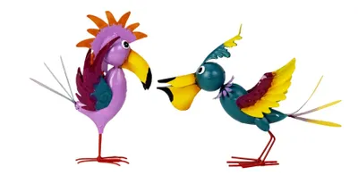 Produktbild von 2er Set Vogelfiguren abstrakt bunt 19/20cm Metall stehend Dekofigur Haus Garten