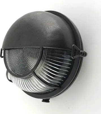 Produktbild von Wandleuchte außen Glas Echt-Messing E27 IP64 Ø 17,5 cm rund Schwarz antik Maritim Kellerlampe