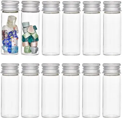 Immagine prodotto di Fiolette in vetro - Fiolette con perline in vetro da 12 ml - Provette in vetro - Contenitori vuoti con tappo in alluminio - Piccole fiolette in vetro per liquidi fai da te