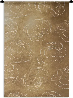 Produktbild von MuchoWow® Wandteppich Wandbehang Blumen - Gold - Muster - Linienkunst 60x90 cm Tapisserie Dekoration Wandtuch - Foto-Teppich - Abwaschbar