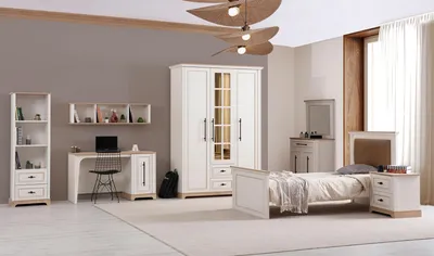 Image de Ensemble complet pour chambre à coucher : lit, bureau, armoire