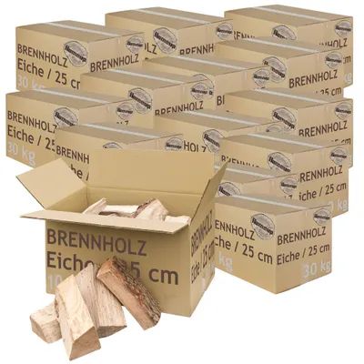 Produktbild von Brennholz Kaminholz Holz Eiche 5-500 kg Für Ofen und Kamin Kaminofen Feuerschale Grill Feuerholz Holzscheite Wood 25 cm kammergetrocknet flameup, Menge:400 kg (1.03€/kg)