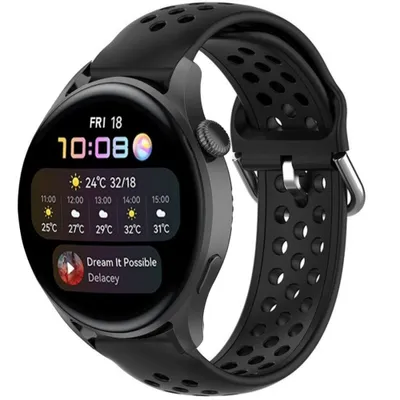 Produktbild von Strap-it Huawei Watch 3 (Pro) Silikonarmband mit Löchern (Schwarz)