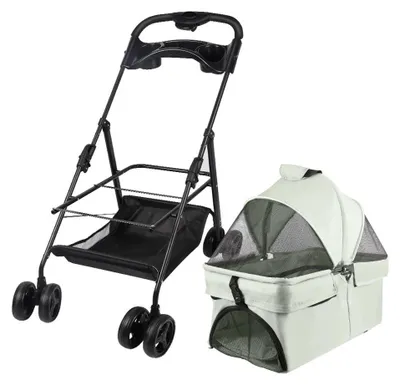 Produktbild von Haustierbuggy - Hundebuggy - Faltbar - 4 Räder mit Bremse - Ablagekorb und Becherhalter - Leicht für Reisen - Grau